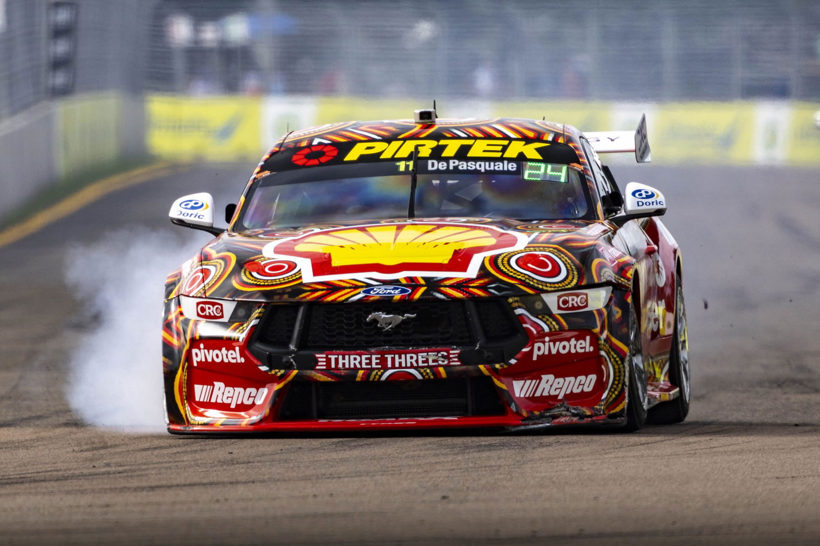 Anton De Pasquale's damaged #11 Shell V-Power Racing Team Ford Mustang. 