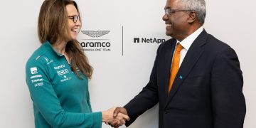 • Aston Martin Aramco and NetApp have renewed their ongoing partnership ahead of the 2024 FIA Formula One® World Championship. Image: Aston Martin