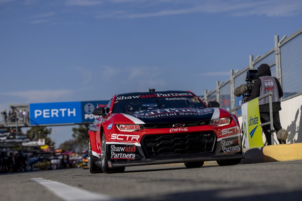 Brodie Kostecki exits pit lane at Wanneroo Raceway at the 2023 Perth SuperSprint