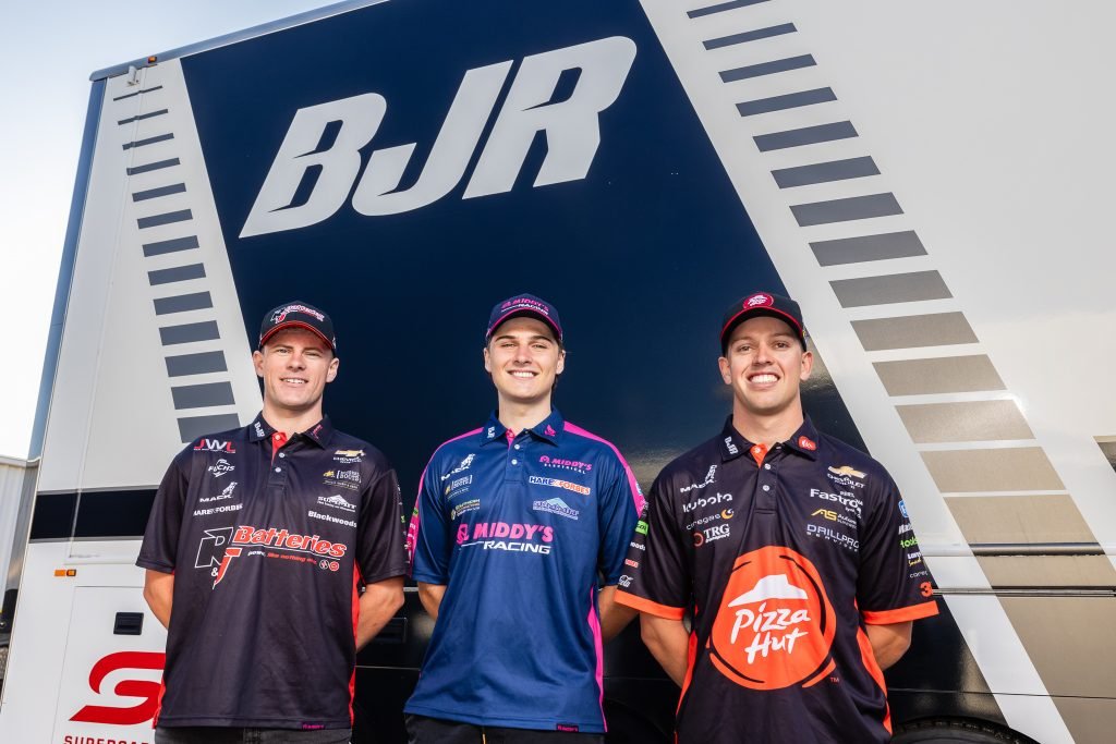 (left to right) Declan Fraser, Jaylyn Robotham, and Jordan Boys have been named in Brad Jones Racing's 2024 enduro driver line-up. Image: Supplied