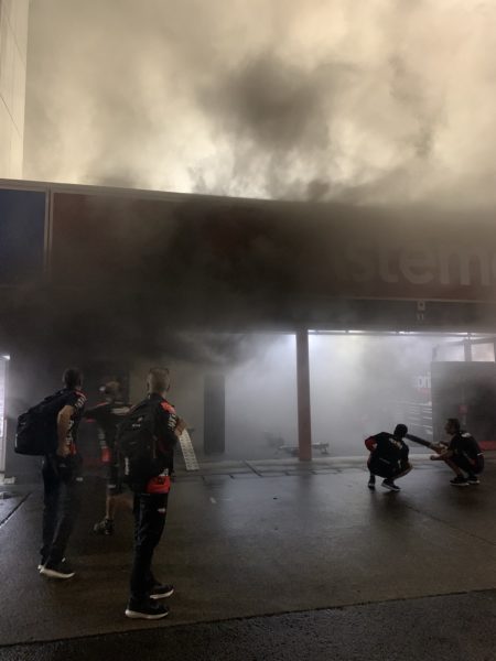 Crew members unharmed after Moto2 garage fire