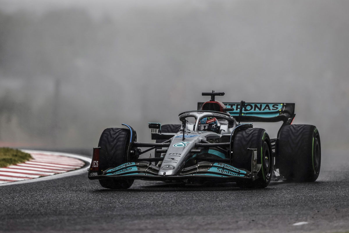 Russell leads Mercedes one-two in second wet practice