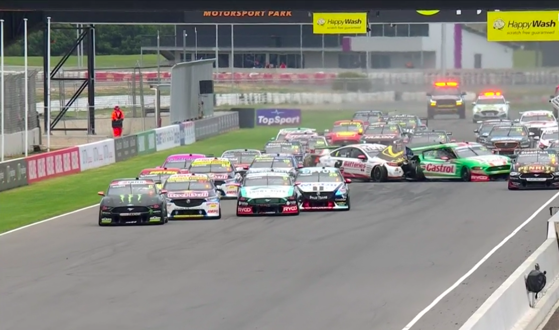 Supercars Race 22 red-flagged after startline shunt