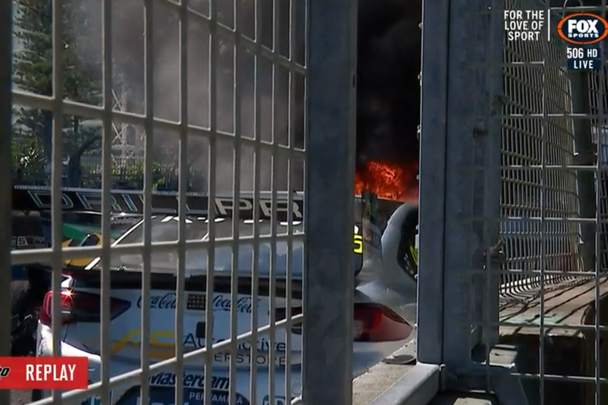 Race 32 red-flagged after fiery Gold Coast pile-up