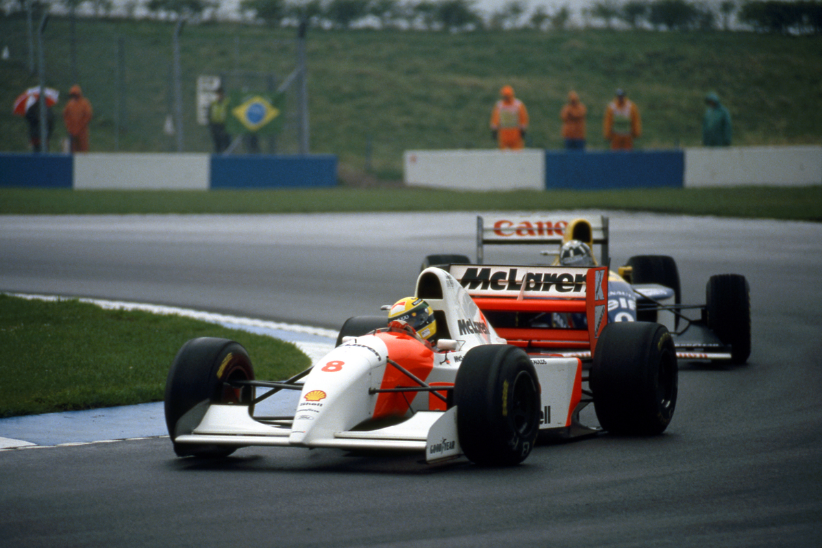 Ayrton Senna en route to victory in Donington
