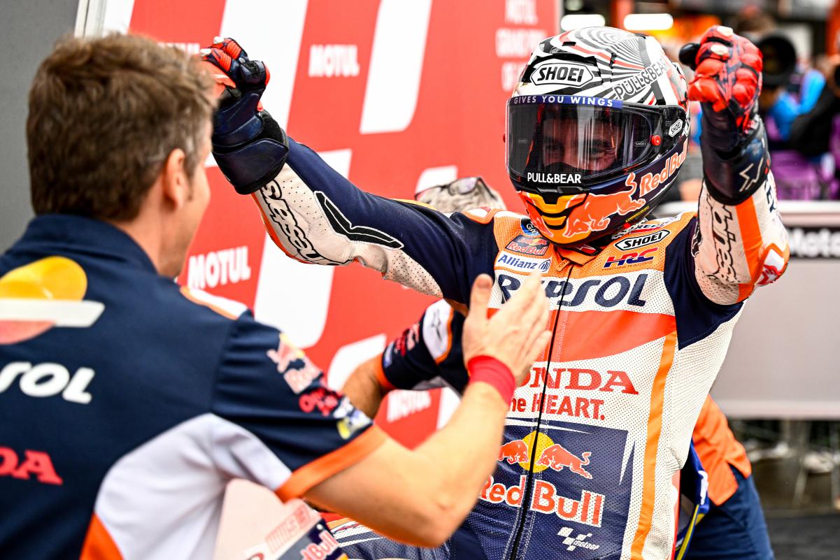 Marquez takes first MotoGP pole in three years at wet Motegi