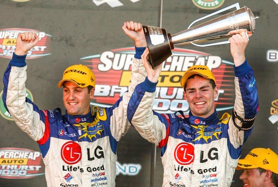 Jamie Whincup and Craig Lowndes on the Bathurst podium in 2006 pic: Red Bull Holden Racing Team Facebook