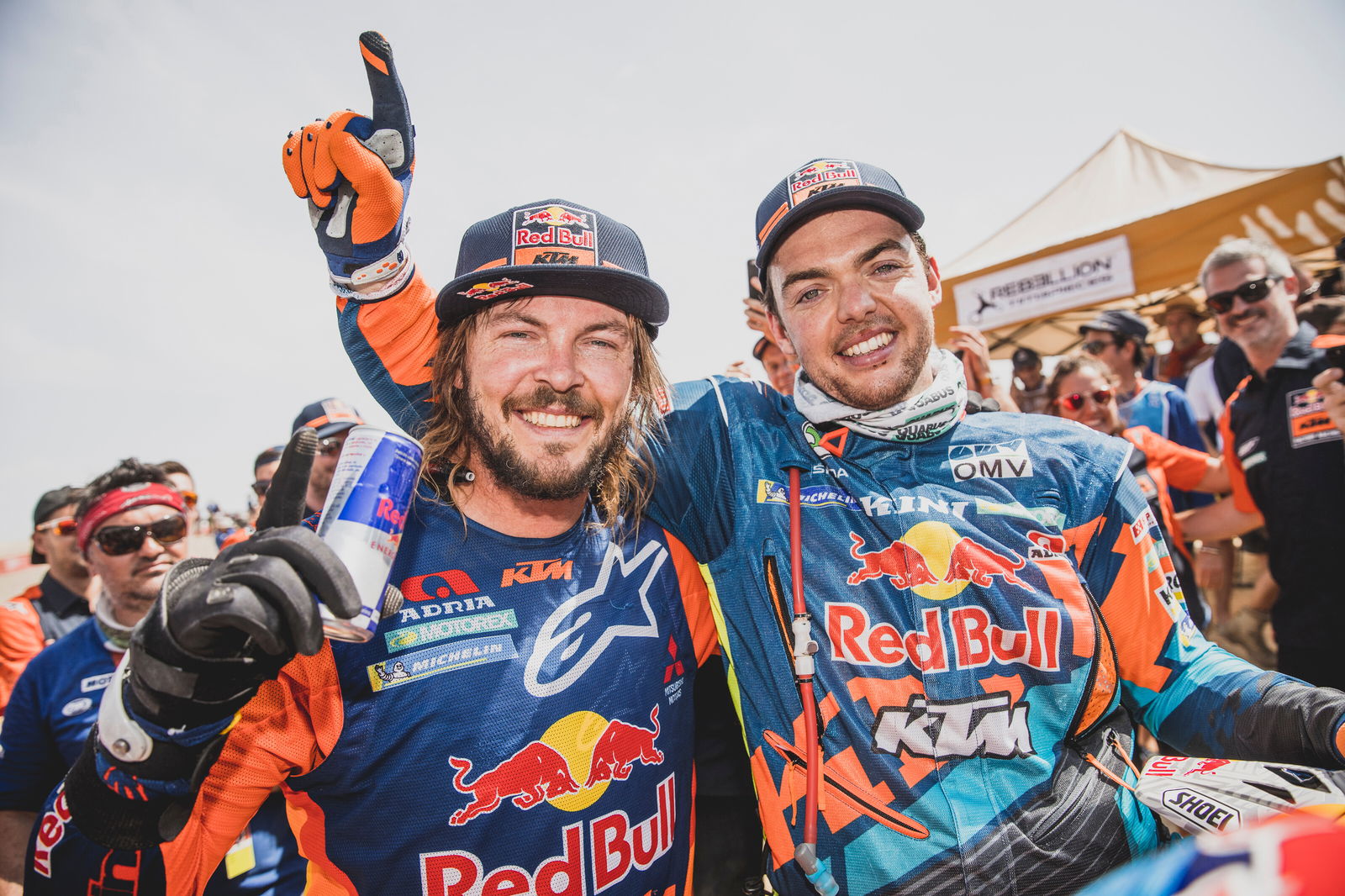 Toby Price with outgoing champion and KTM team-mate Matthias Walkner