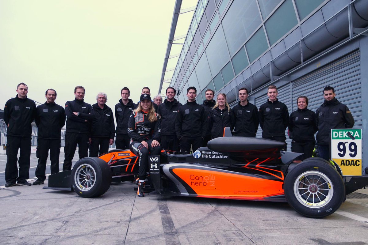 Sophia Flörsch with the Van Amersfoort Racing crew at Monza pic: Van Amersfoort Racing