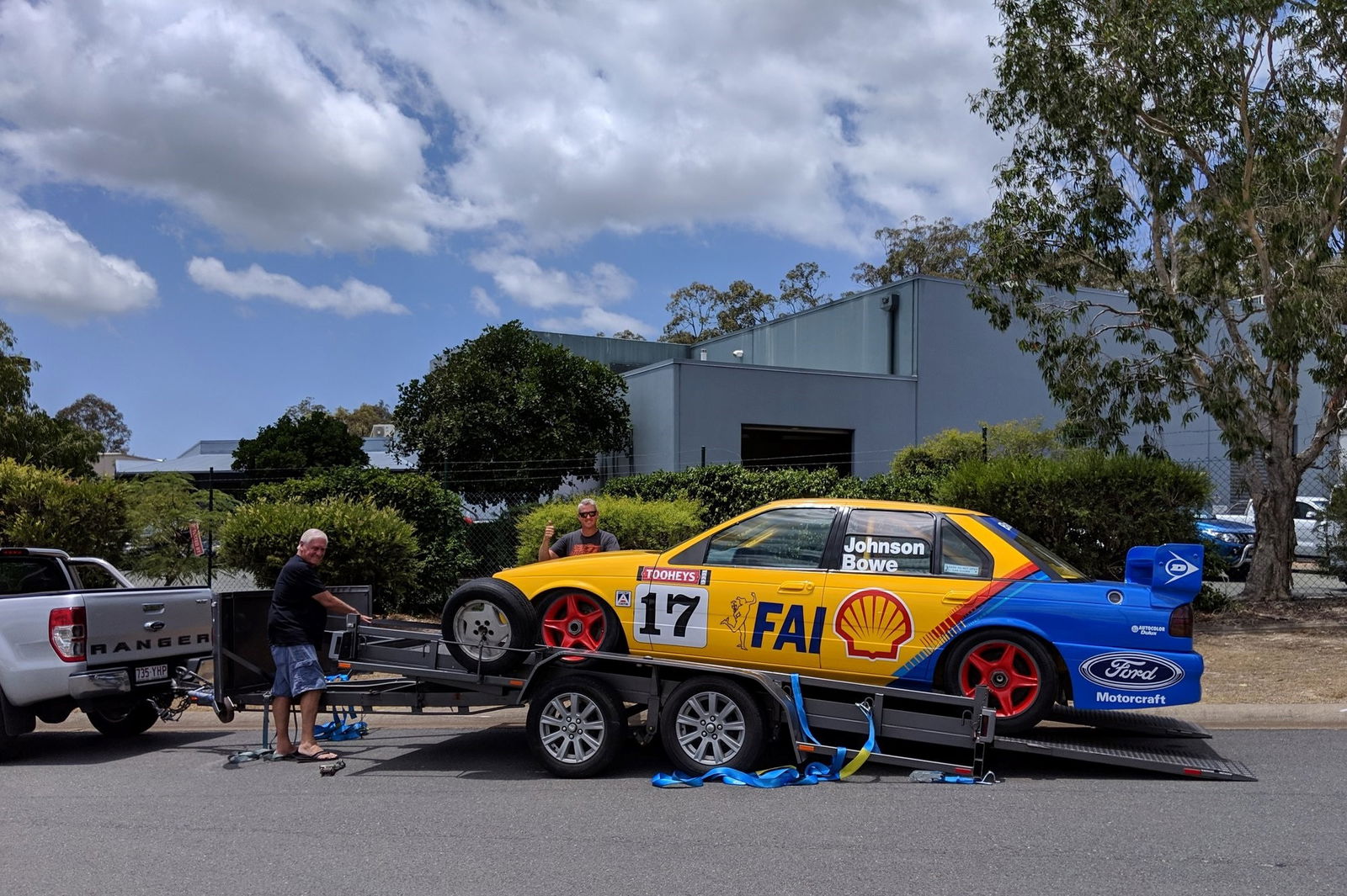 Dick and Steven Johnson load the EB onto a trailer ahead of its restoration pic: Ryan Story Twitter