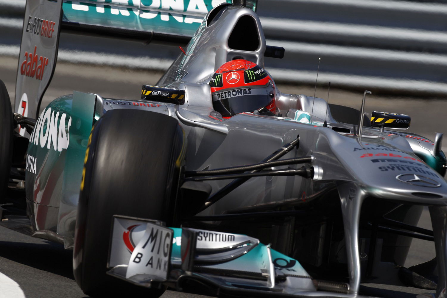 Michael Schumacher driving for Mercedes at the 2011 Canadian Grand Prix