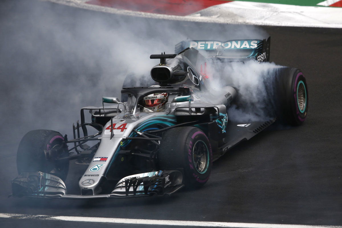 Lewis Hamilton celebrates winning the 2018 F1 title