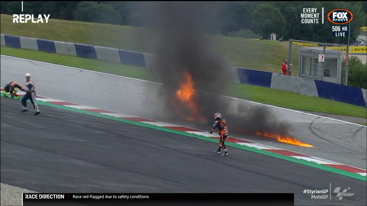 Red flag in Styrian MotoGP after fiery crash