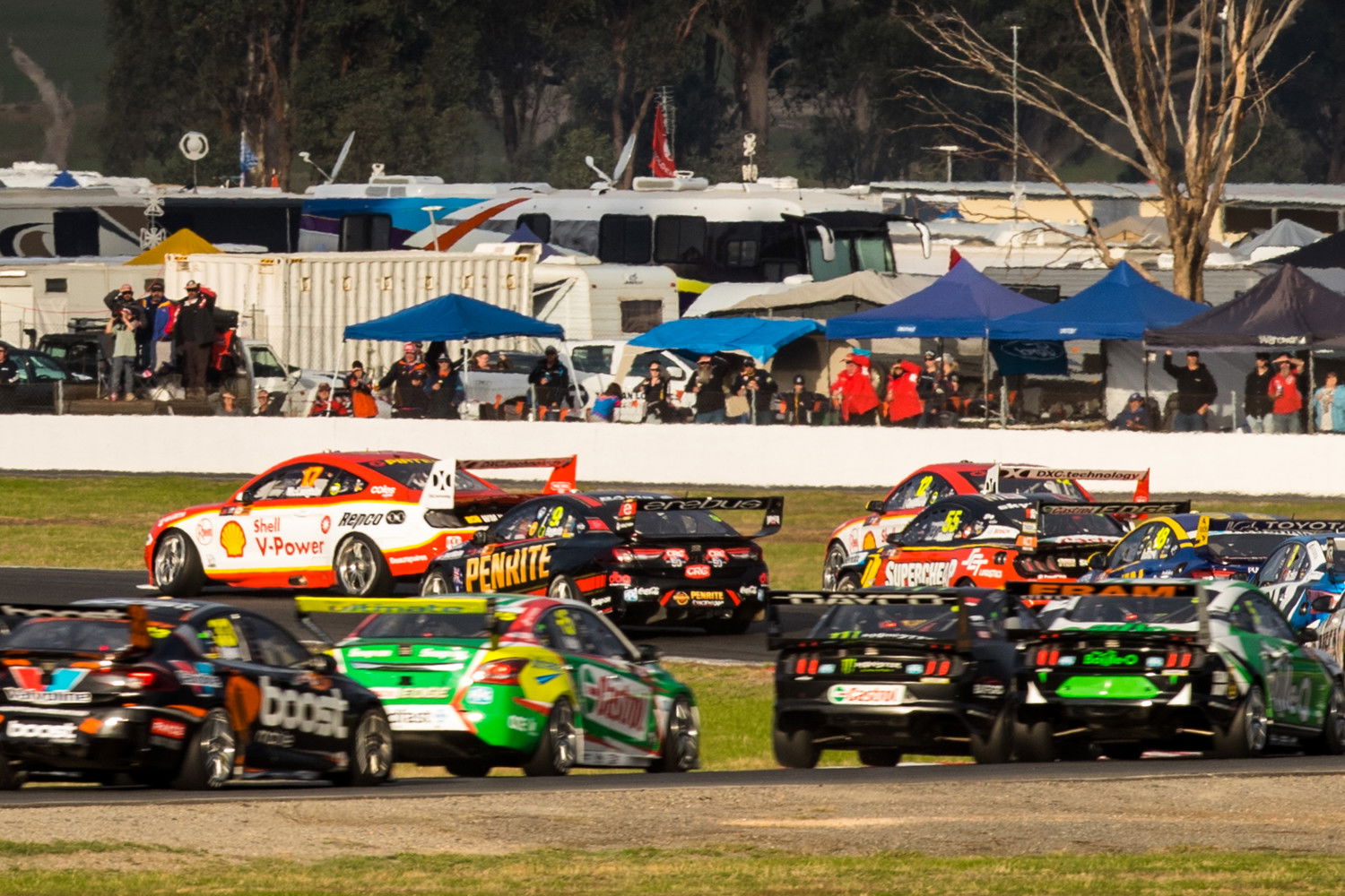 Scott McLaughlin runs off the road at Turn 5 in Race 13