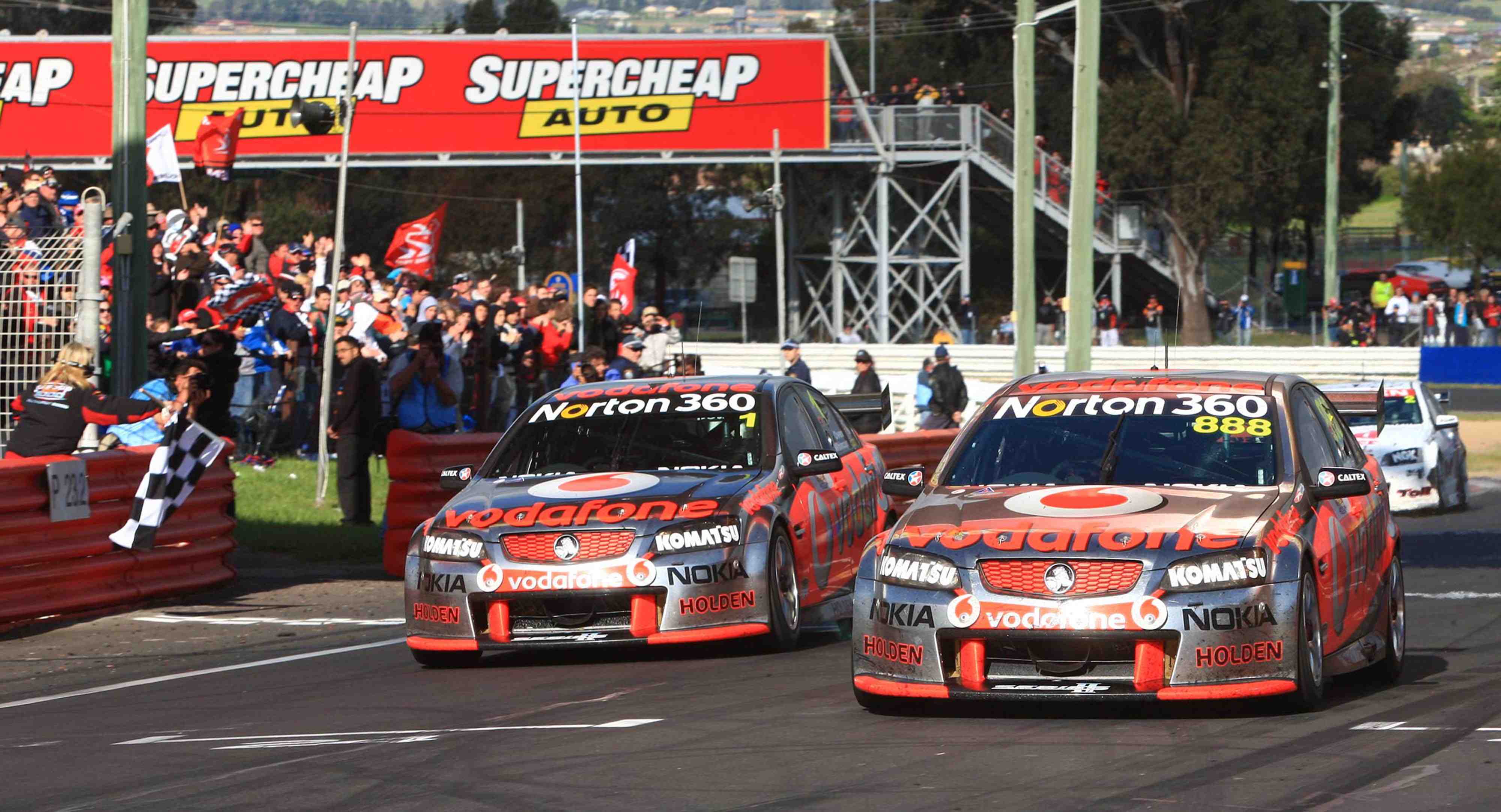 Jamie Whincup and Craig Lowndes cross the line for a crushing one-two result at Bathurst last week