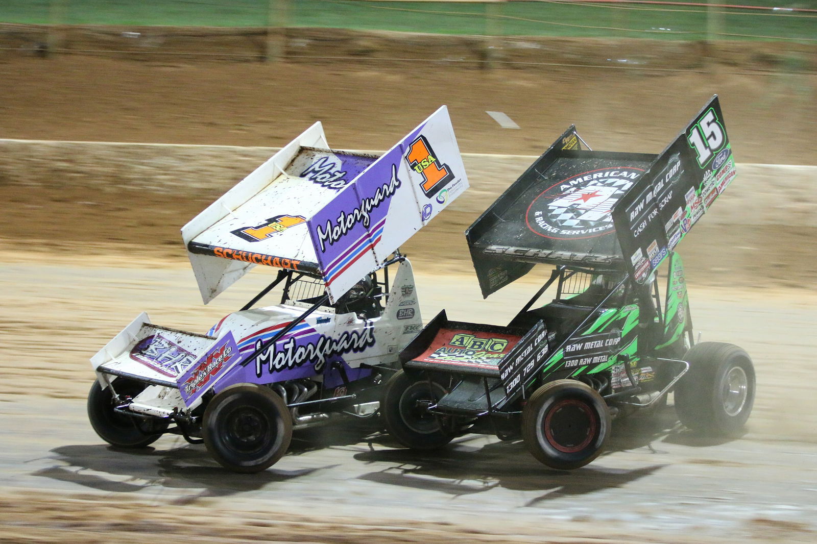 The start of Donny Schatz' spin as he attempted to pass Logan Schuchart for the lead pic: Matthew Paul Photography