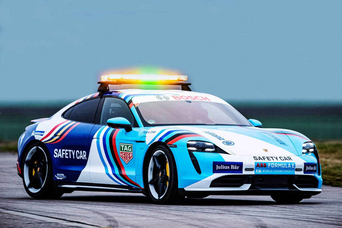 A Porsche Taycan is set to lead the Supercars field in 2024. Image: Supplied.