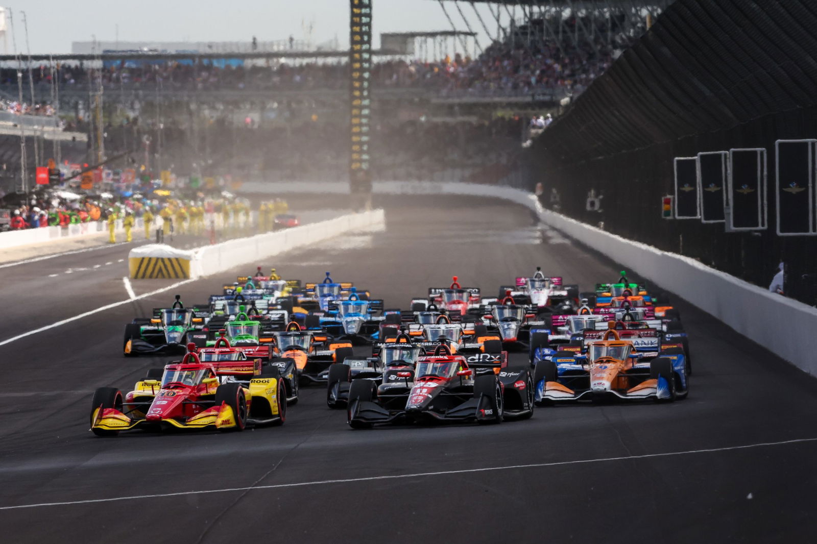 The start of the Indianapolis Grand Prix at the Indianapolis Motor Speedway road course.