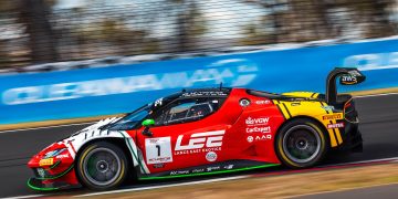 The #1 Arise Racing Ferrari 296 of Chaz Mostert and Liam Talbot at Mount Panorama. Image: Jack Martin