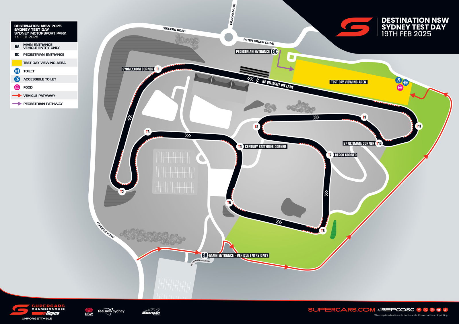Sydney Supercars pre-season test spectator map.