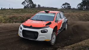Lance Stroll driving a Rally2-spec Citroen C2.