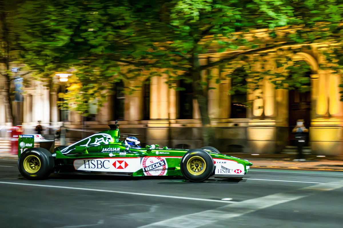 The Jaguar R2 was driven by Eddie Irvina, Luciano Burti, and Pedro de la Rosa. Image: Adelaide Motorsport Festival
