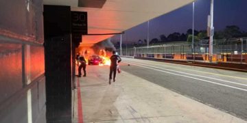 The fire in the Sydney Motorsport Park pit lane. Image: Supplied