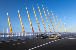 Anton De Pasquale and Cameron Waters drive their Supercars across the unopened Melbourne West Gate Tunnel Project.