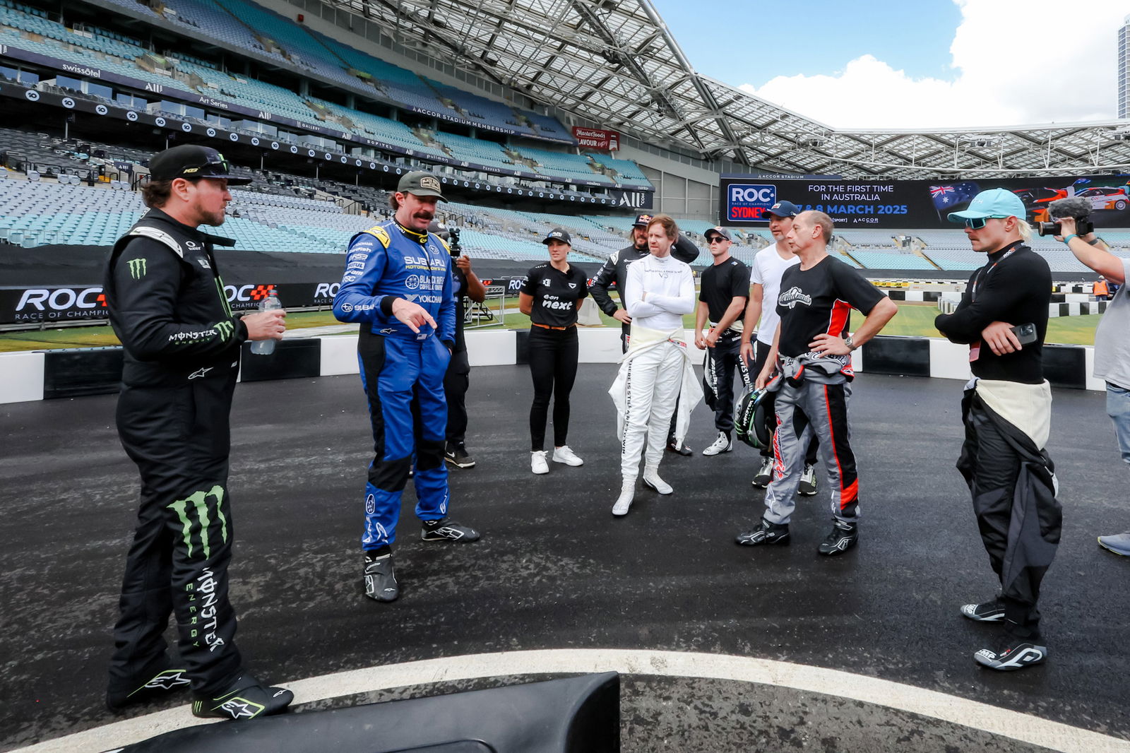 Drivers inspect the Race of Champions circuit on Thursday.