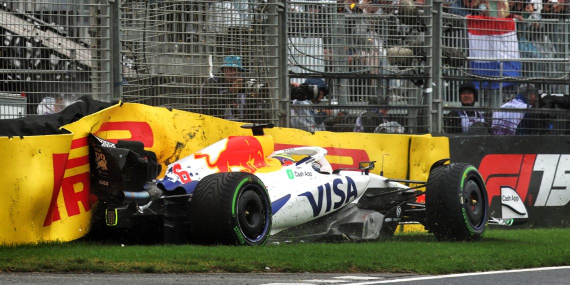 Isack Hadjar of Racing Bulls VCARB 02 crashed out on the formation lap.