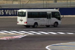 The FIA will review how a bus entered a run-off area during F1 pre-season testing while cars were on track. Image: XPB Images