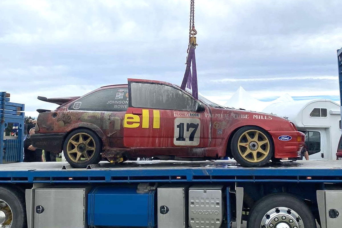 The burnt ex-Dick Johnson Ford Sierra.