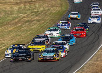 Ford Mustangs dominate the Trico Trans Am Series.