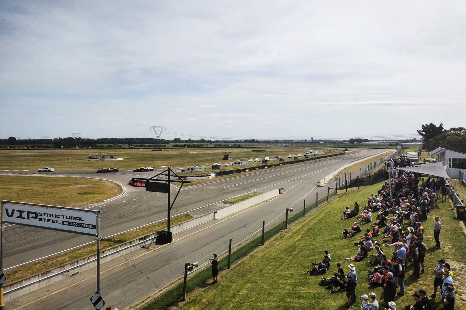 The view from race control towards Turn 1 at Ruapuna.