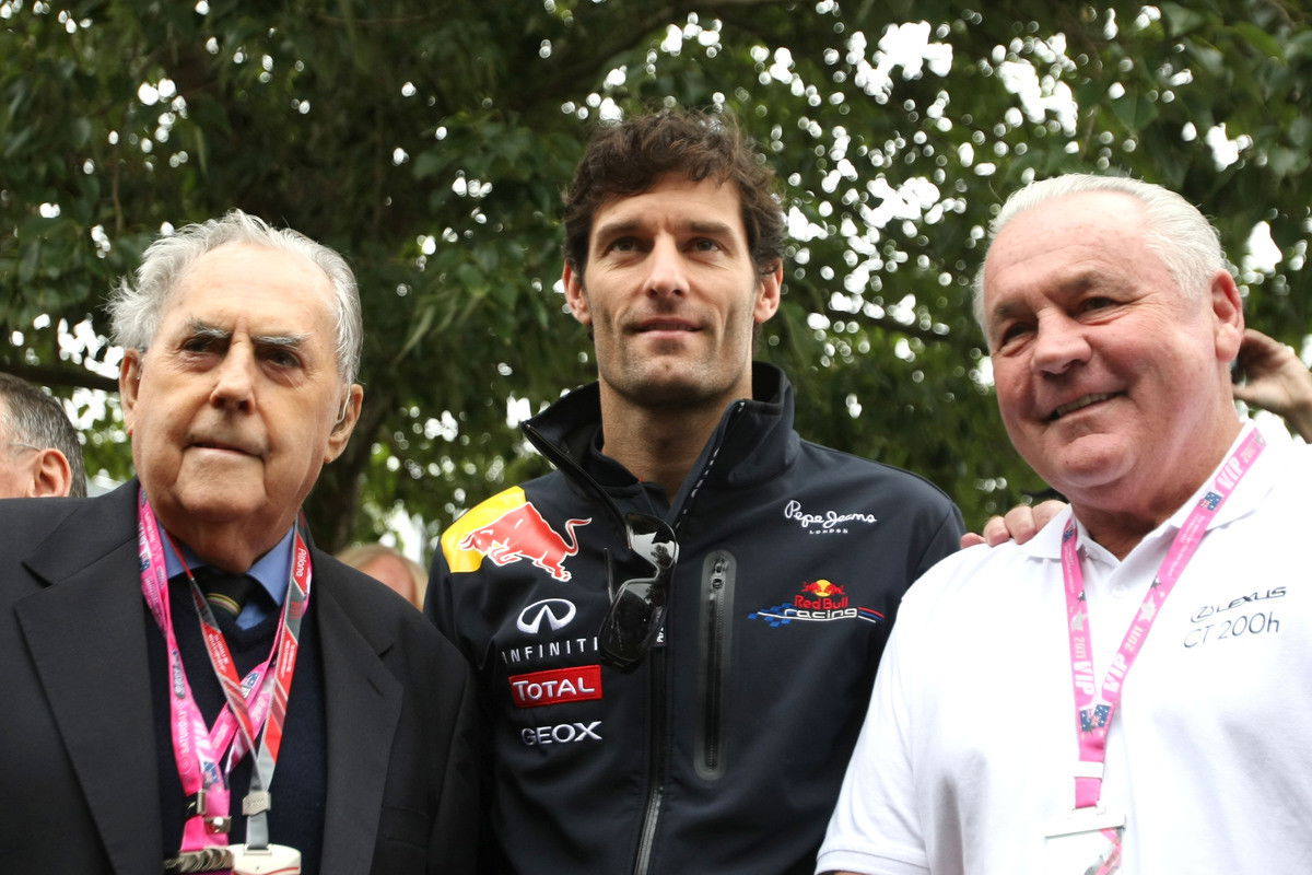 Jack Brabham, Mark Webber, and Alan Jones in 2011. Image: XPB Images.