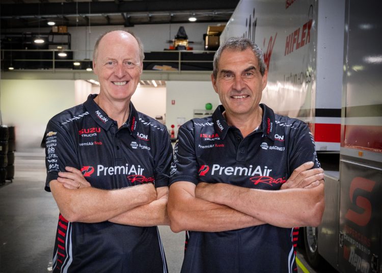 Gwyn Dolphin (left) with PremiAir Racing team boss Peter Xiberras.