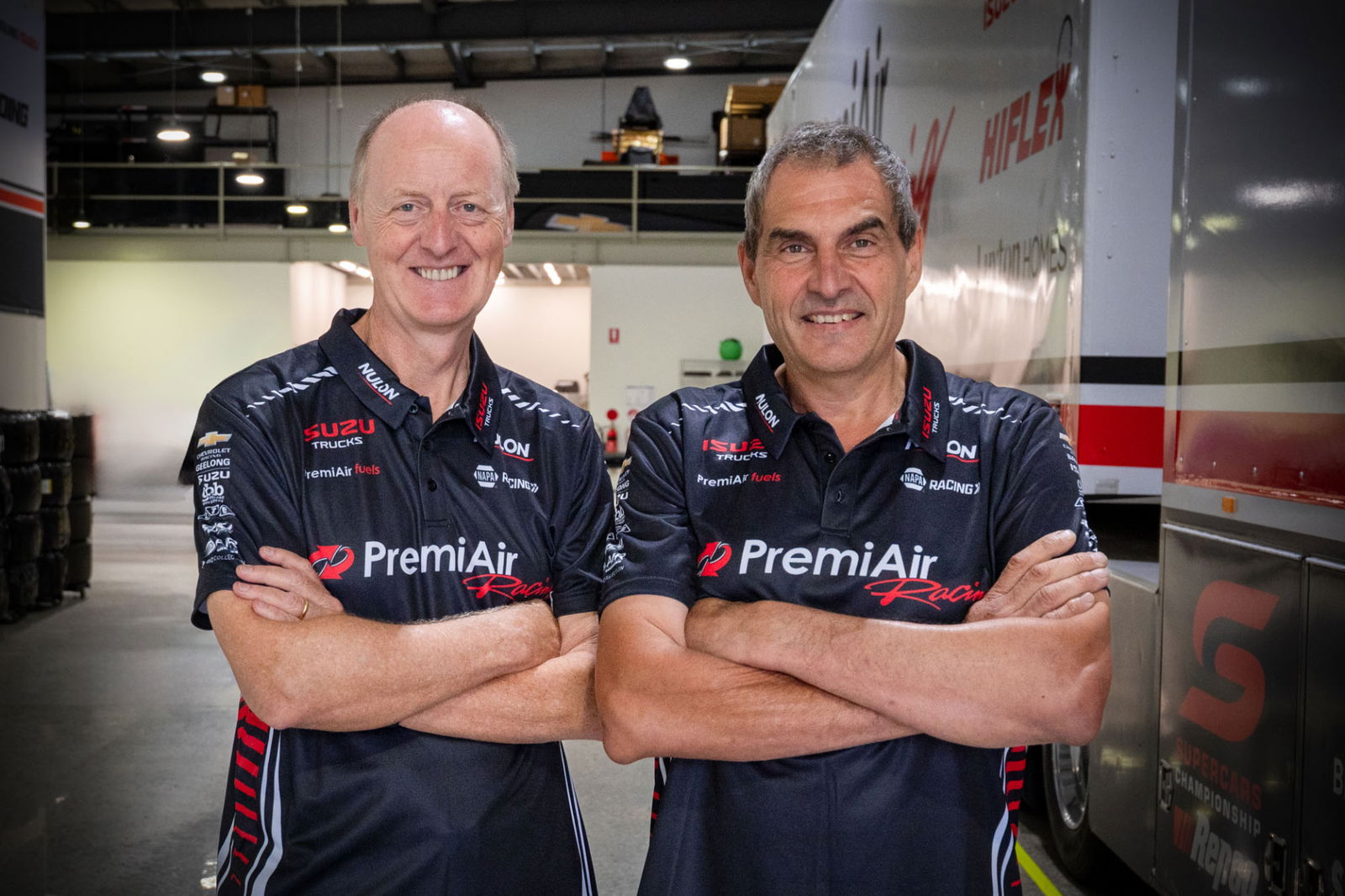 Gwyn Dolphin (left) with PremiAir Racing team boss Peter Xiberras.