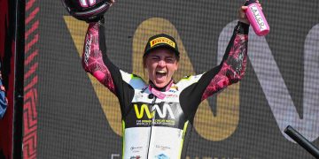 Tayla Relph celebrates finishing third in Italy.