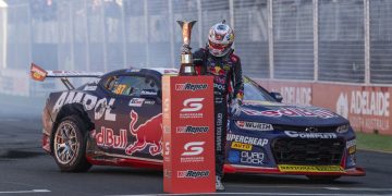 Will Brown celebrates his 2024 title at the Adelaide 500.