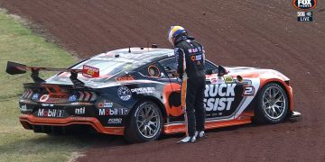 Ryan Wood parked his car at the final turn after suffering steering damage.