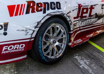 The right-rear on Brodie Kostecki's Mustang after Saturday's second race.
