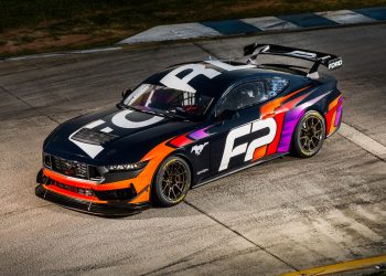 A Ford Mustang GT4 in its launch livery.