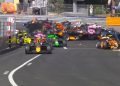 Victor Martins and Alex Dunne triggered a multi-car pile-up at the first turn in the FIA Formula 2 Championship feature race at the Formula 1 Monaco Grand Pirx.