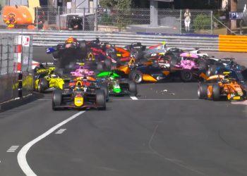 Victor Martins and Alex Dunne triggered a multi-car pile-up at the first turn in the FIA Formula 2 Championship feature race at the Formula 1 Monaco Grand Pirx.