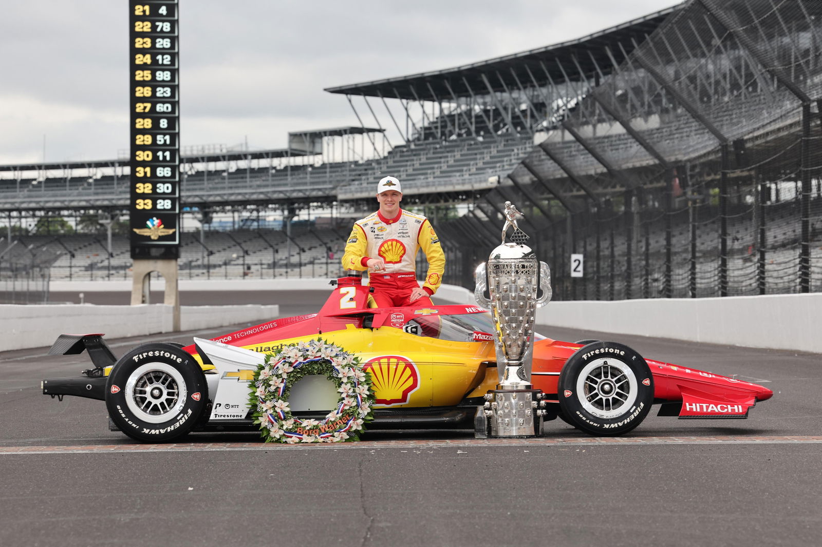 Josef Newgarden with his 2024 Indianapolis 500 race-winning car.