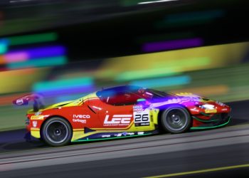 Tyre strategy under lights at Sydney Motorsport Park gave Arise Racing a dominant victory. Image: SRO / Jack Martin