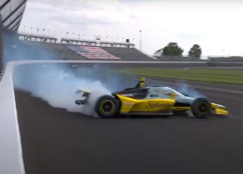 Christian Rasmussen spun during practice on day three at the Indianapolis Motor Speedway.