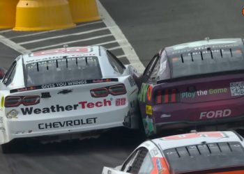 Shane van Gisbergen drives into the side of Todd Gilliland after the NASCAR Cup Series All-Star Open at North Wilkesboro.