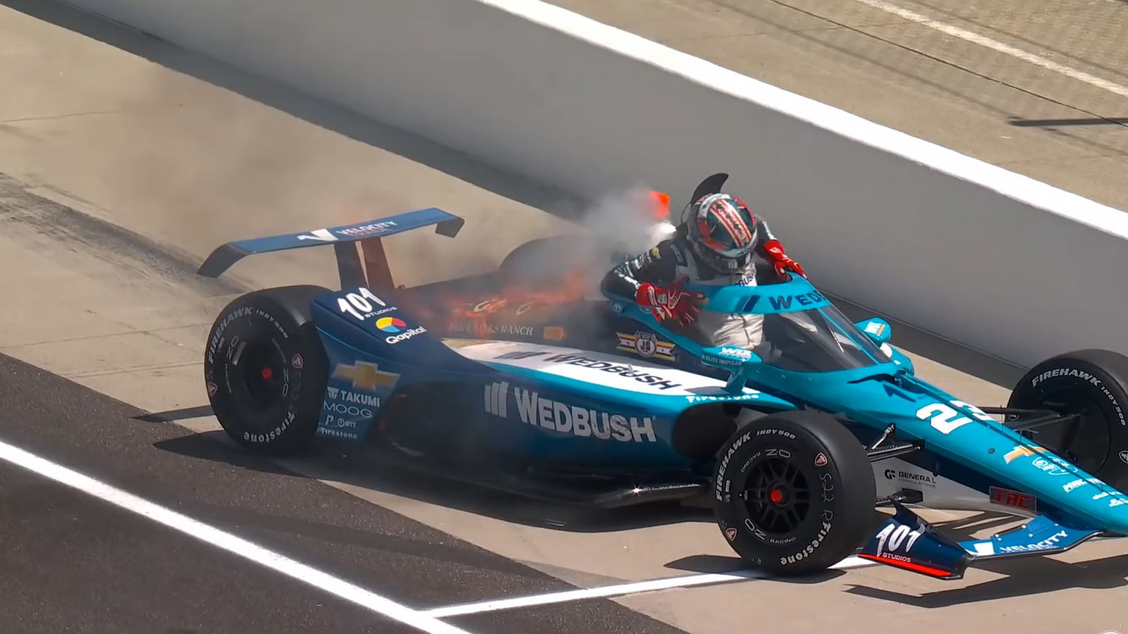 Indy 500 winner suffers fiery end to dramatic Carb Day