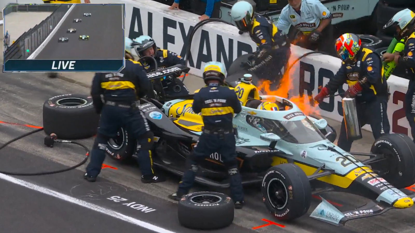IndyCar star’s Indy 500 ends in ball of flames